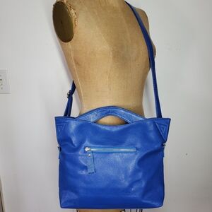 Sample Bag 13x10x4" Crossbody Blue Genuine Leather Top Handles Adjustable Strap